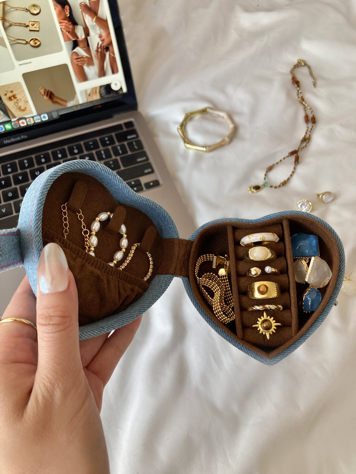 Denim Heart Jewelry Case
